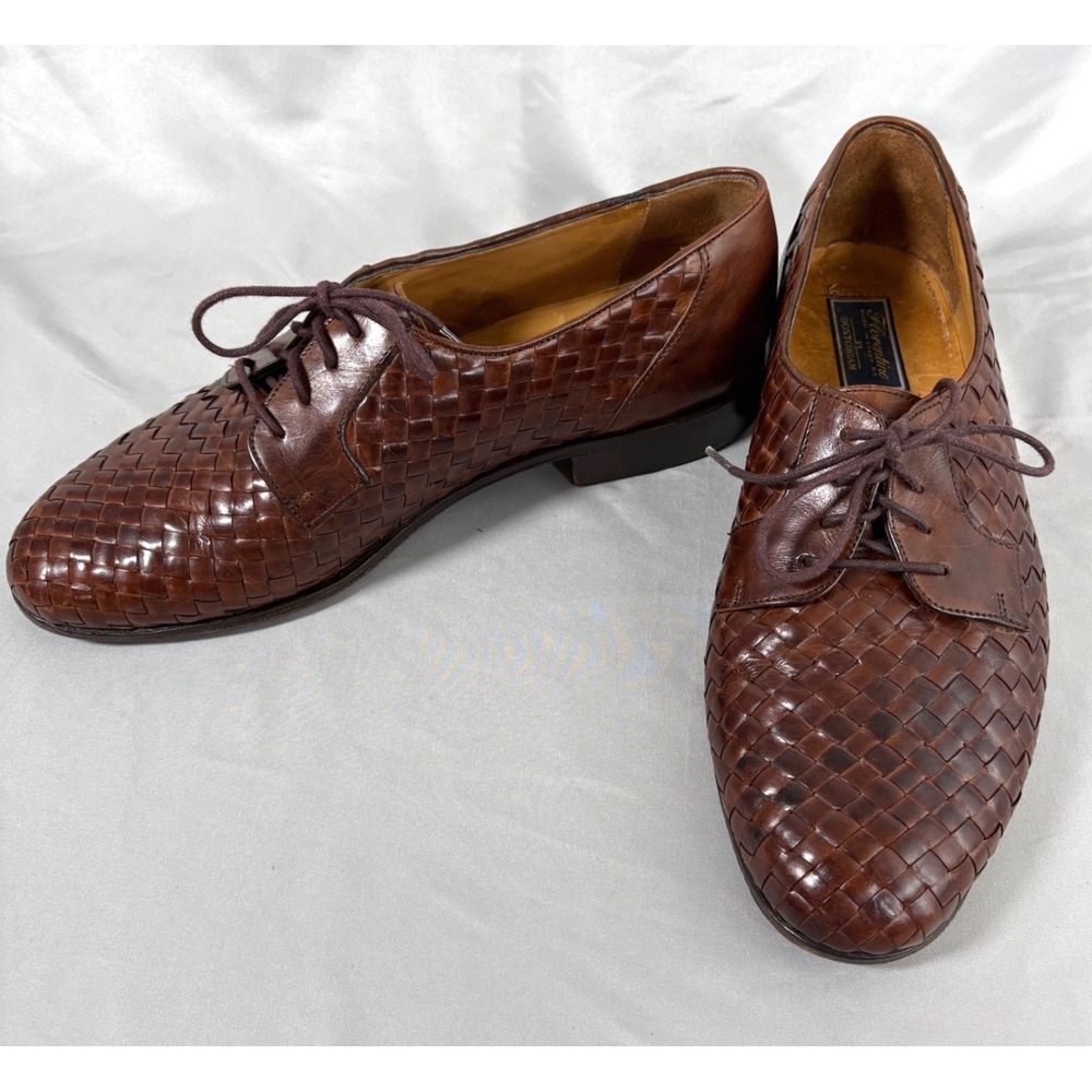 Bostonian Florentine Mens 9 M Brown Woven Leather Oxfords Made in Italy 24862
